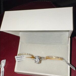 NWT Maxine 2 CT 3 Pc Engagement Wedding Ring Set sz 7 GP Over Sterling Silver
